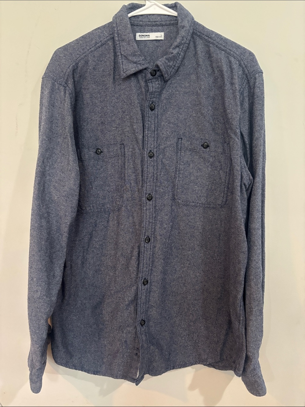 Sonoma Heathered Navy Button-Down Workshirt